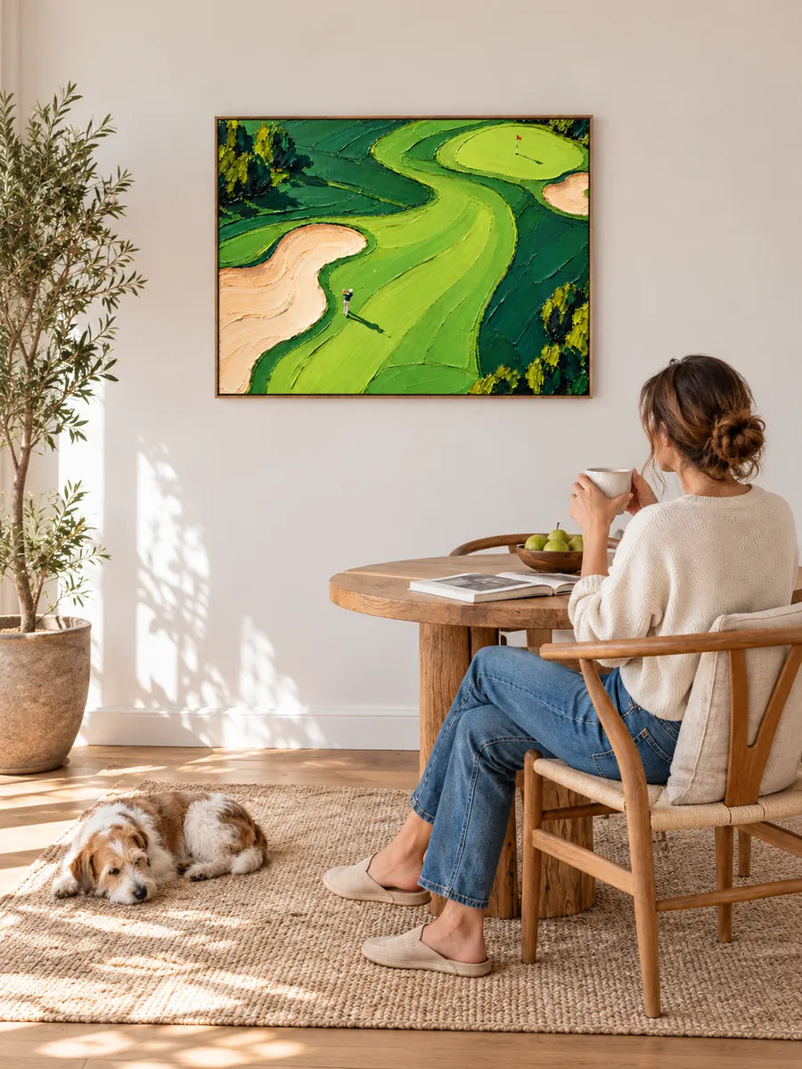 Hand-Painted Golf Course Canvas Art With Impasto Texture For Sports Lovers