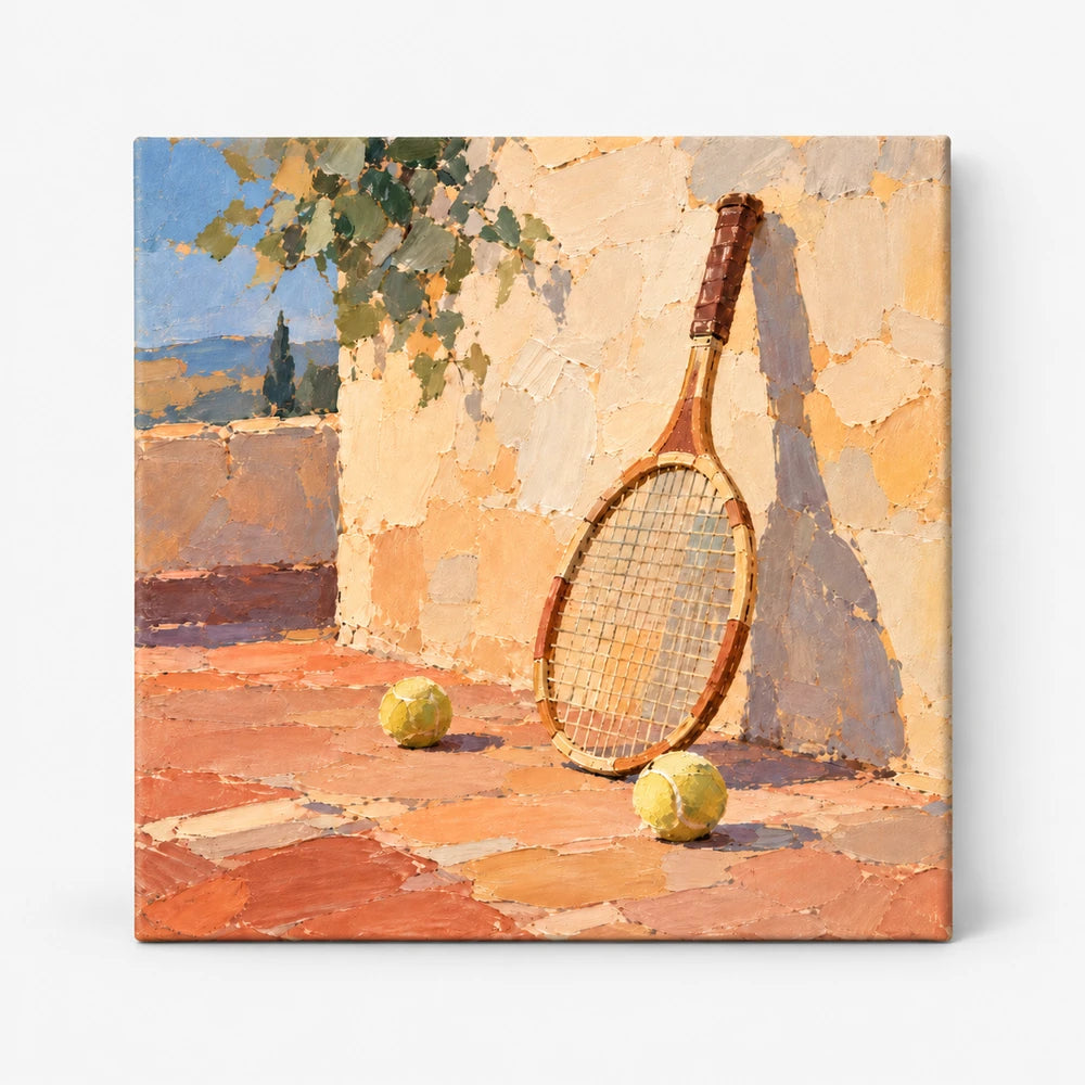 Vintage Tennis Racket Still Life Impressionist Canvas Painting
