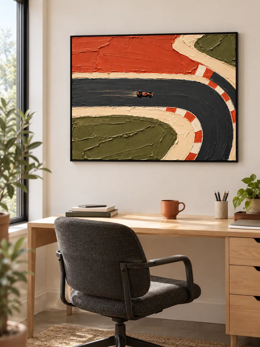 Hand-Painted F1 Racing Car Canvas Art With Impasto Texture