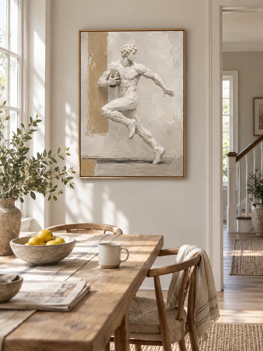 Sculptural Football Player Art Hand-Painted Canvas For Sports Lovers