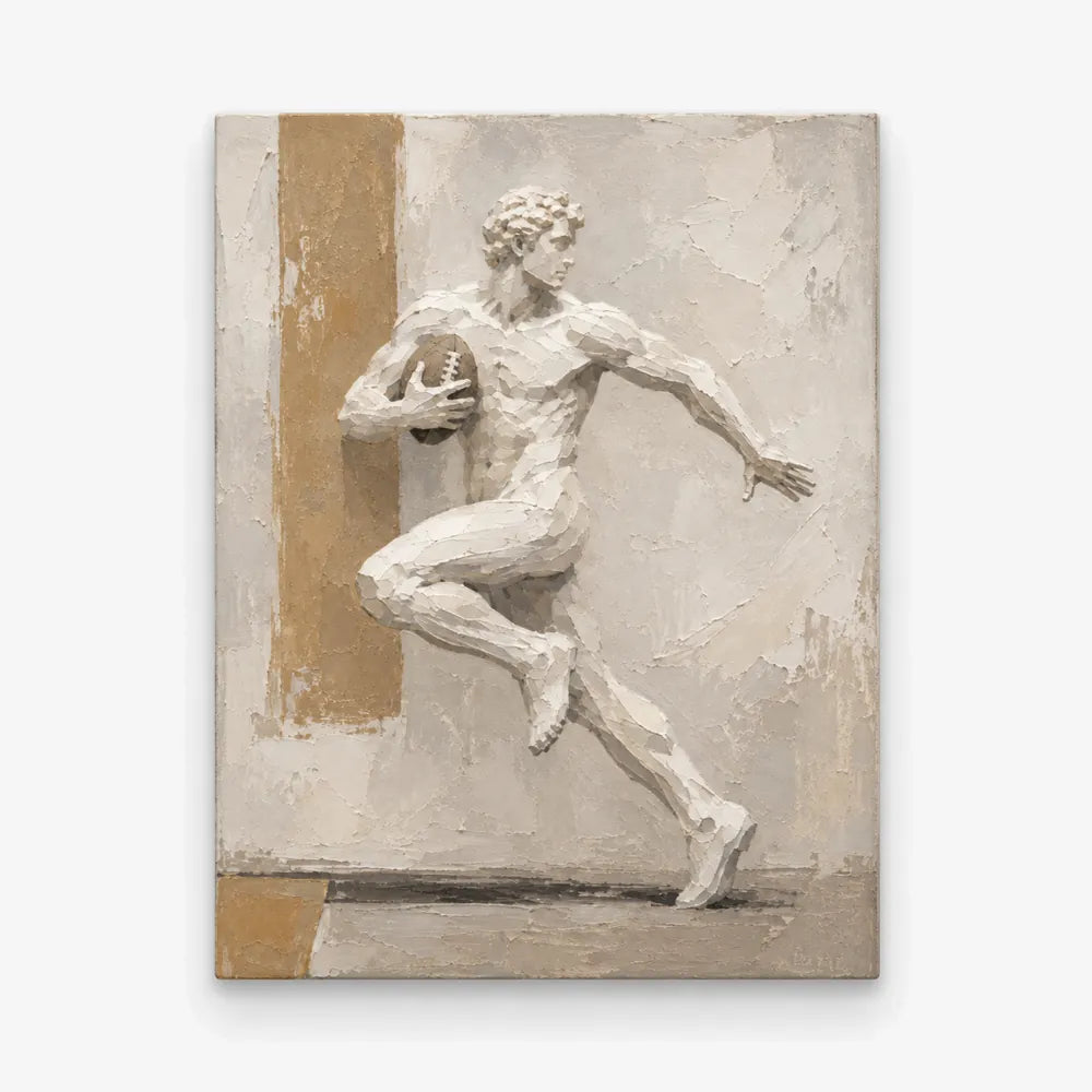 Sculptural Football Player Art Hand-Painted Canvas For Sports Lovers