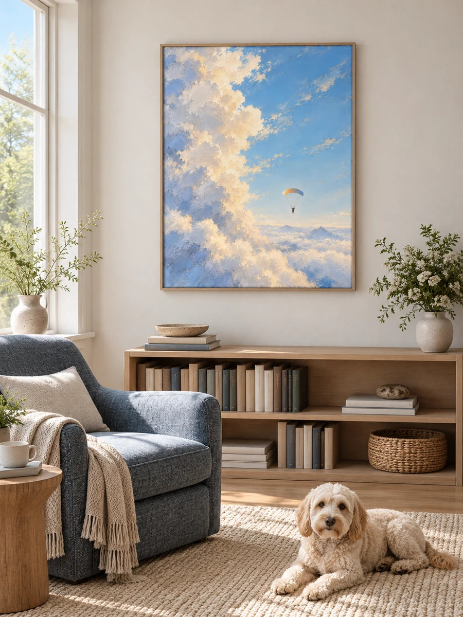 Hand-Painted Parachute Canvas Art Impressionist Sky Painting