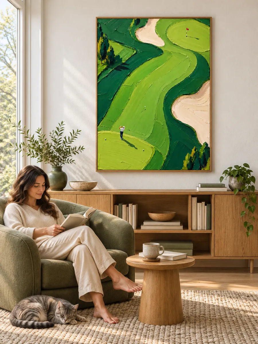 Hand-Painted Golf Course Canvas Art With Impasto Texture For Sports Fans
