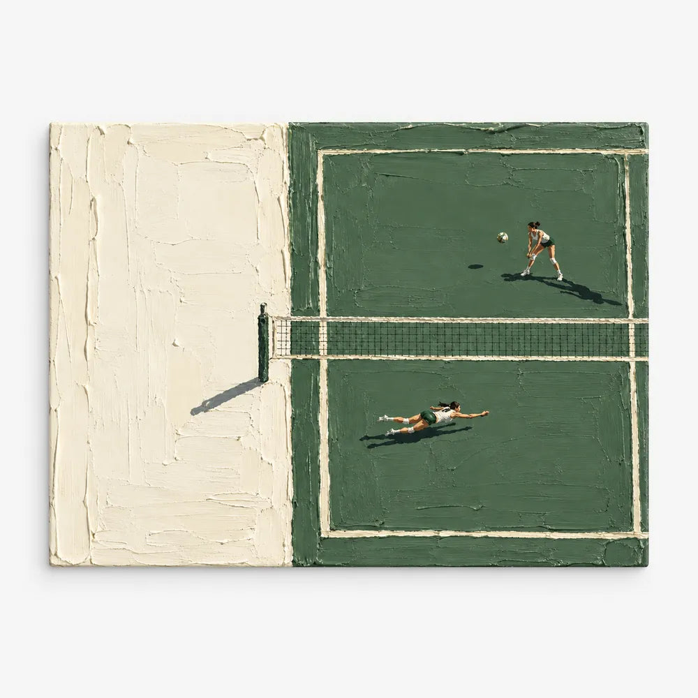 Hand-Painted Sports Art Impasto Green Court Canvas Painting