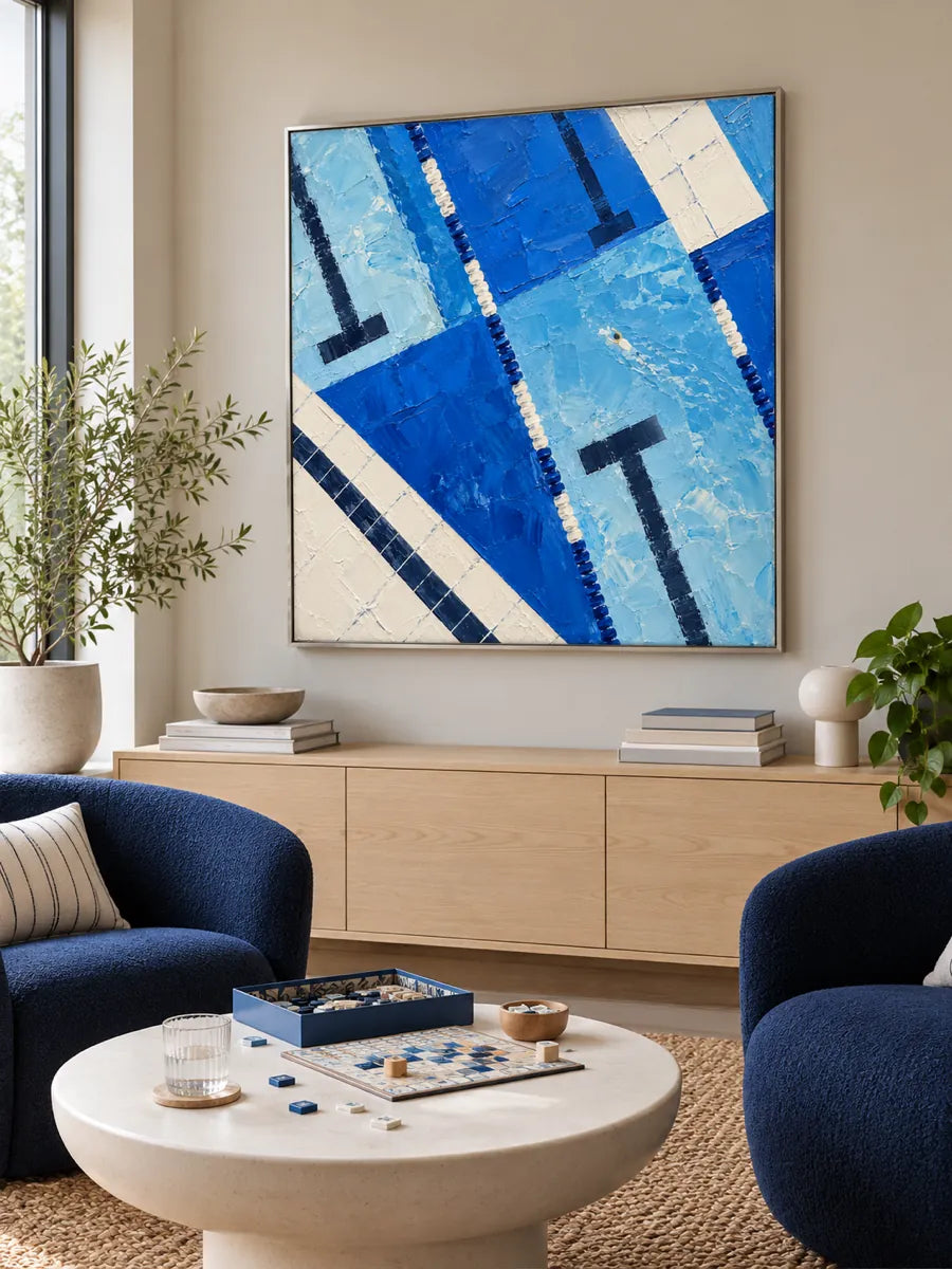 Modern Sports Wall Art For Home Gym Living Room Blue Geometric Canvas