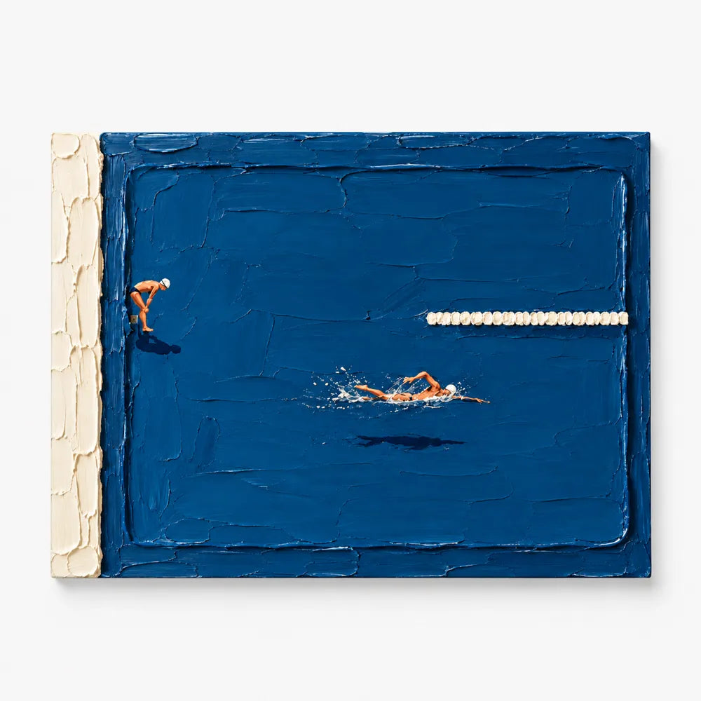 Swimming Pool Impasto Canvas Painting Hand-Painted Blue White Sport Art