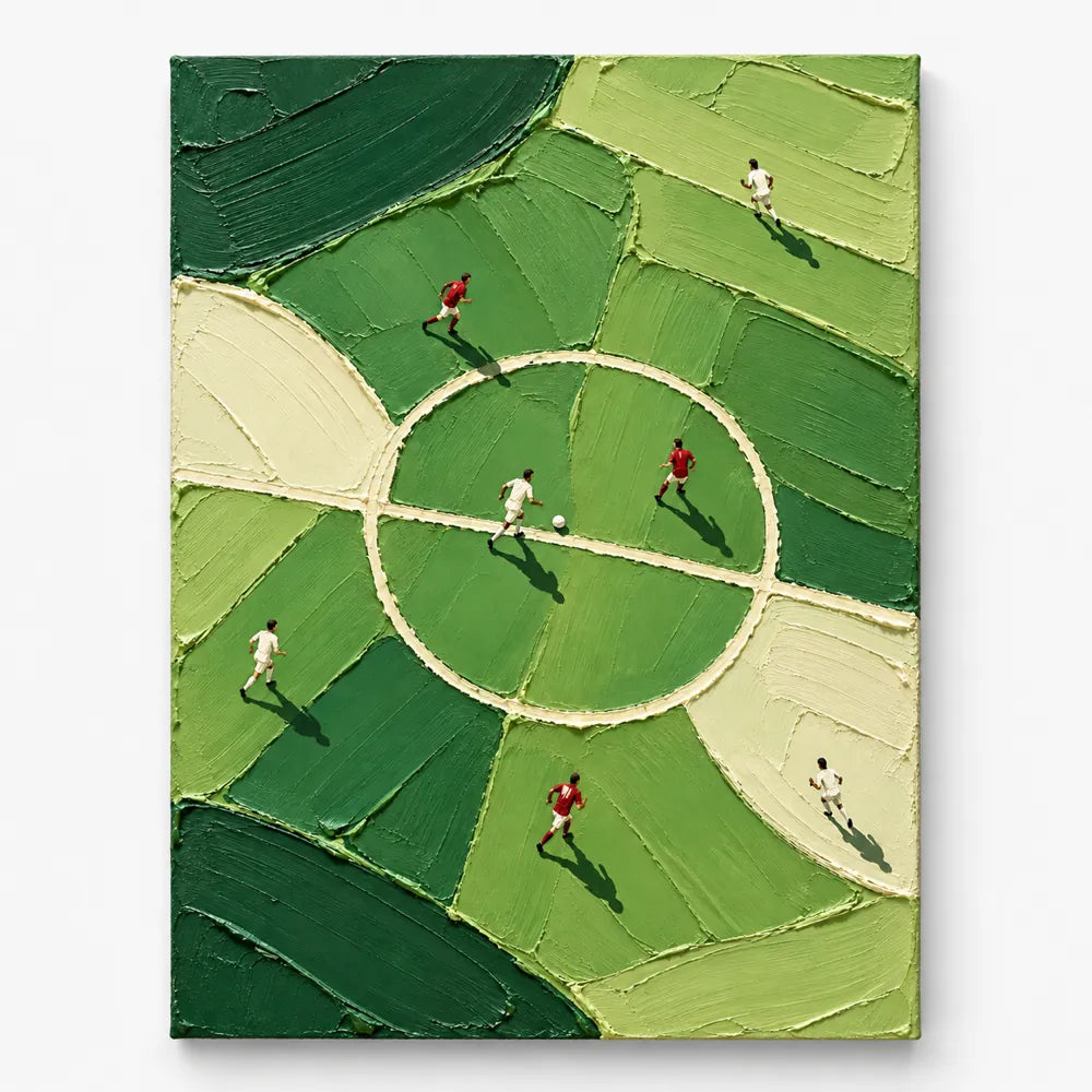 Hand-Painted Football Canvas Art With Green Impasto Texture For Sports Fans