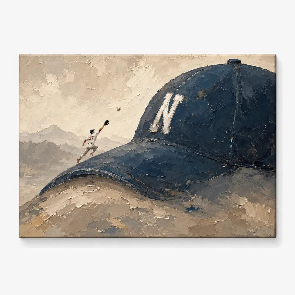 Surrealist Baseball Player With Giant Cap Hand-Painted Canvas Art