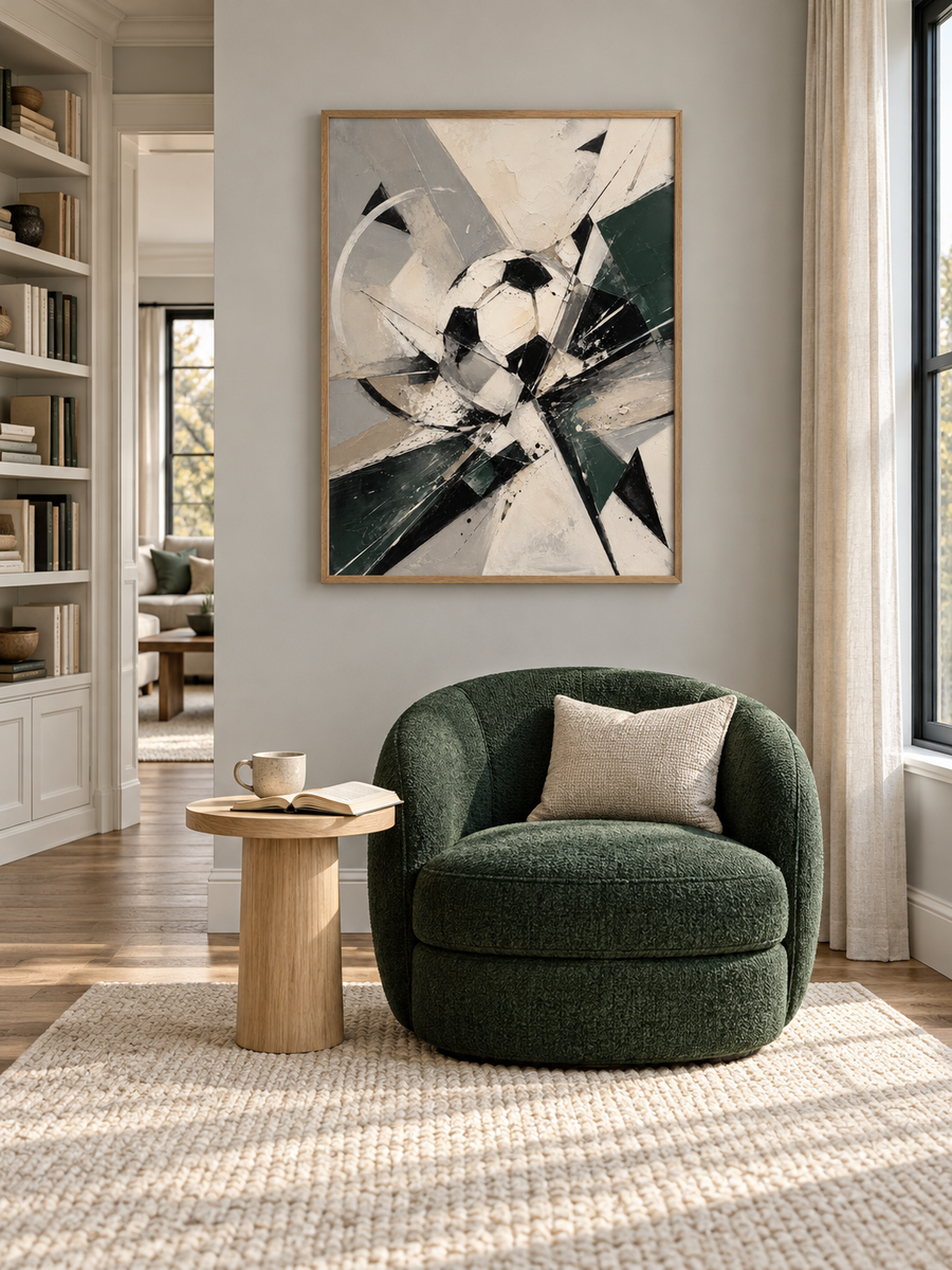 Abstract Soccer Ball Geometric Canvas Painting In Green And Black