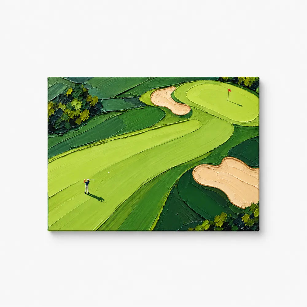 Hand-Painted Golf Course Landscape Canvas Art With Impasto Green Fairways