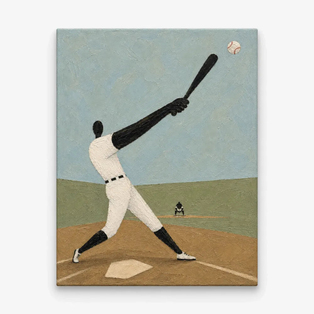 Hand-Painted Baseball Player Canvas Art With Elongated Limbs For Sports Fans