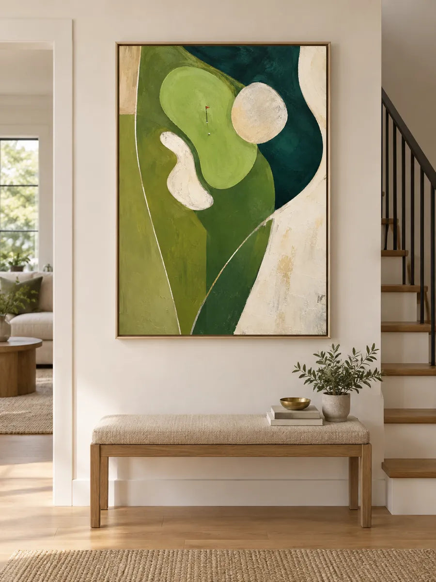 Abstract Golf Course Canvas Painting Geometric Green Sport Art