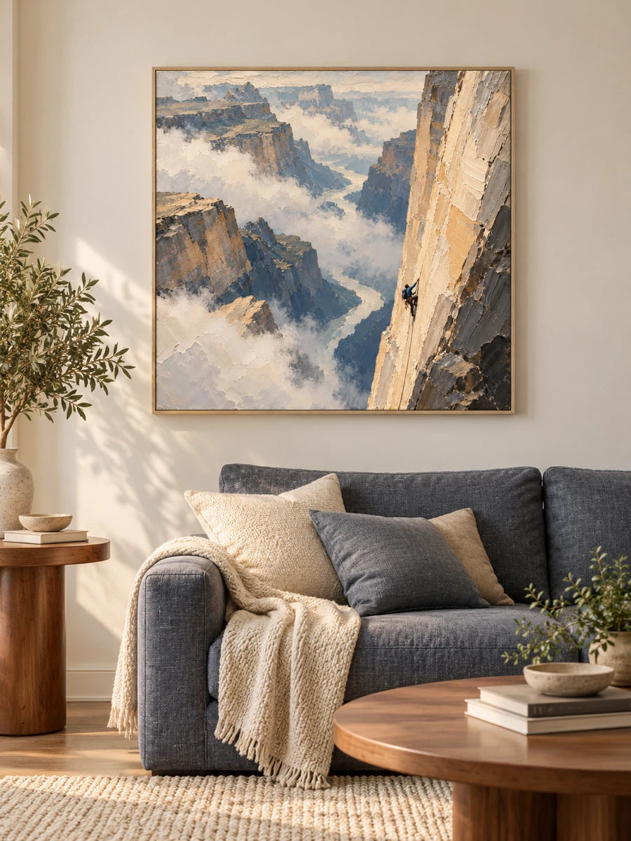 Hand-Painted Rock Climbing Canvas Art With Canyon View
