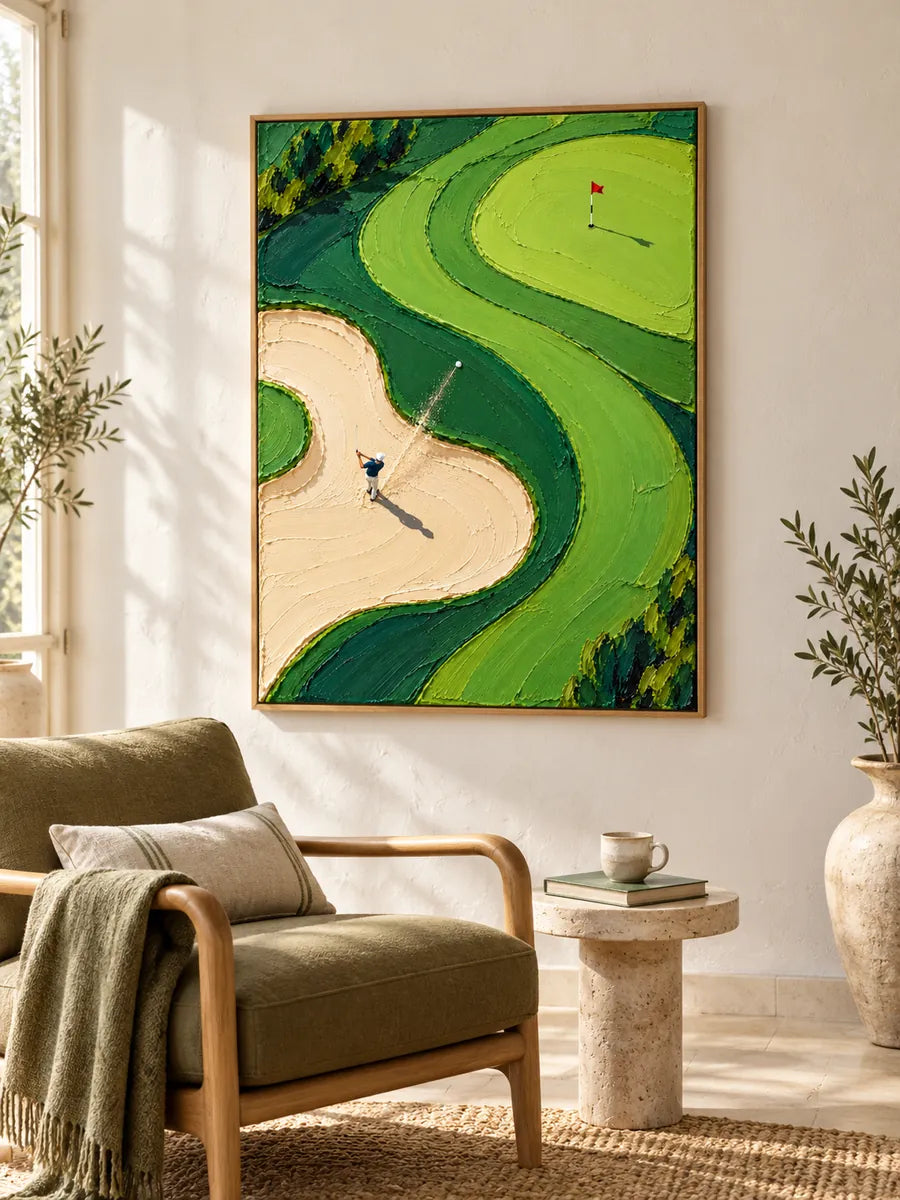 Hand-Painted Golf Bunker Shot Canvas Art With Impasto Texture