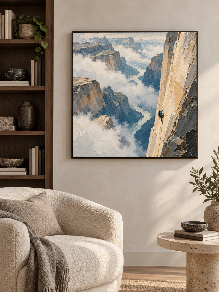 Hand-Painted Rock Climbing Canvas Art With Canyon View