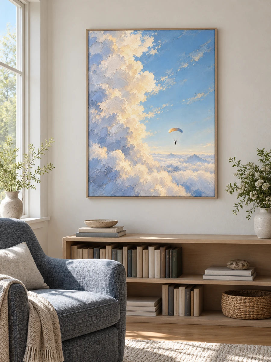 Hand-Painted Parachute Canvas Art Impressionist Sky Painting