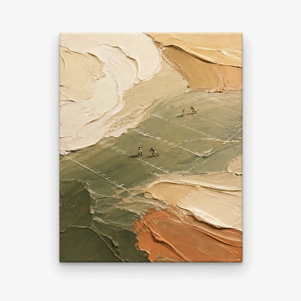 Abstract Football Field Impasto Painting With Textured Earth Tones