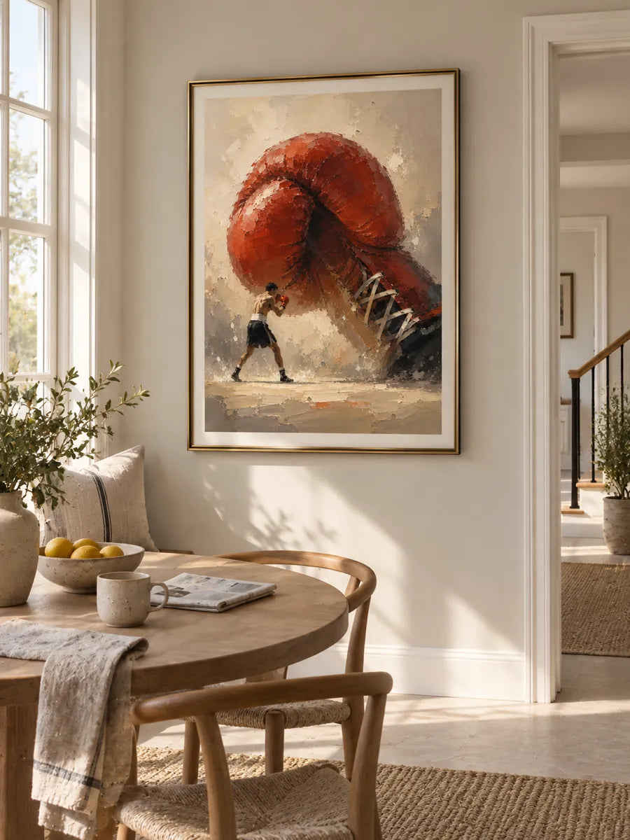 Surreal Boxing Art Canvas Painting With Giant Red Glove For Sports Fans