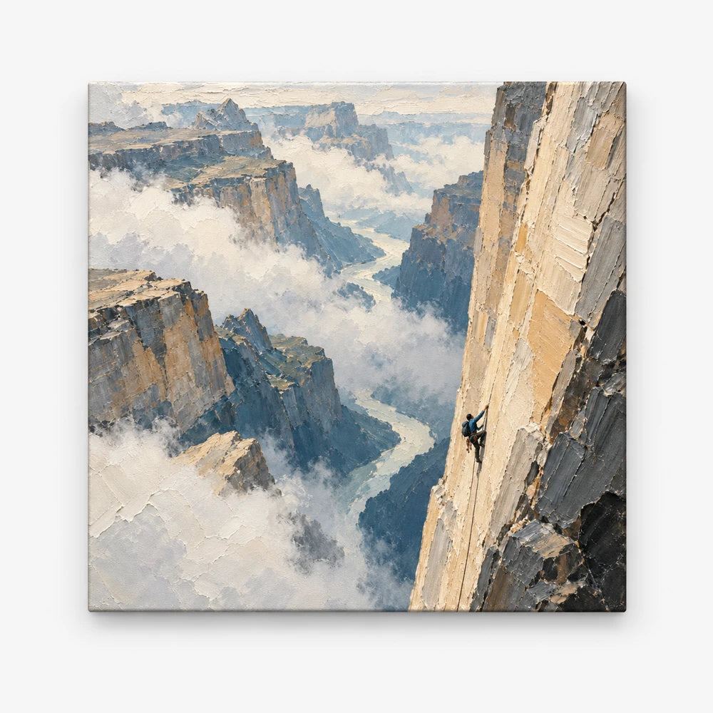 Hand-Painted Rock Climbing Canvas Art With Canyon View