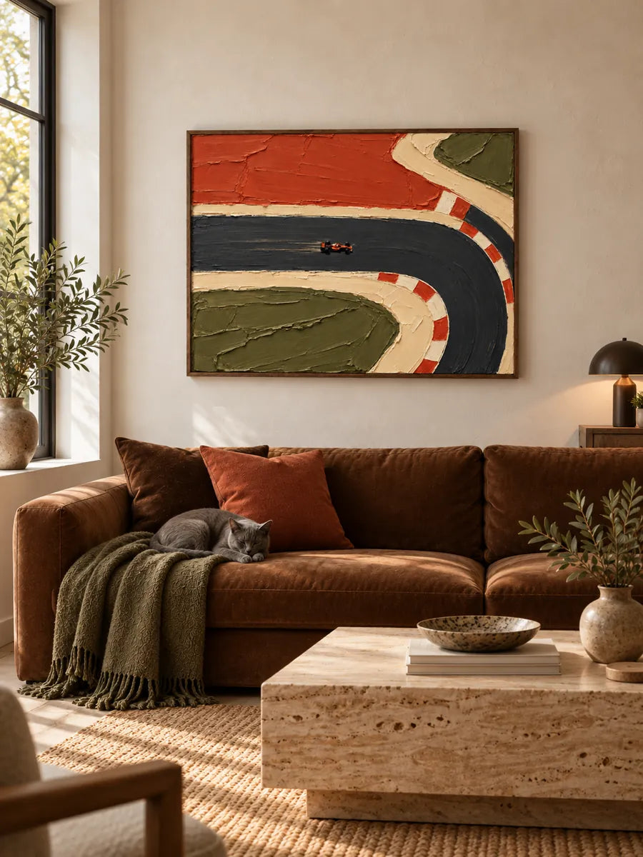 Hand-Painted F1 Racing Car Canvas Art With Impasto Texture