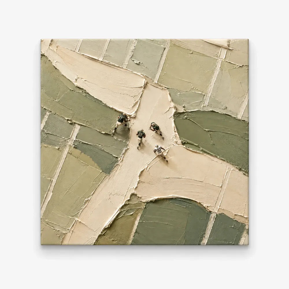 Miniature Football Players On Textured Canvas Art With Impasto Style