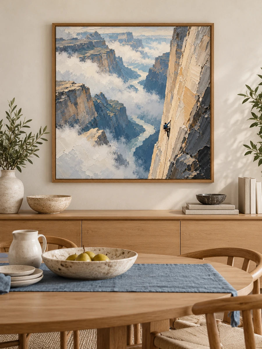 Hand-Painted Rock Climbing Canvas Art With Canyon View