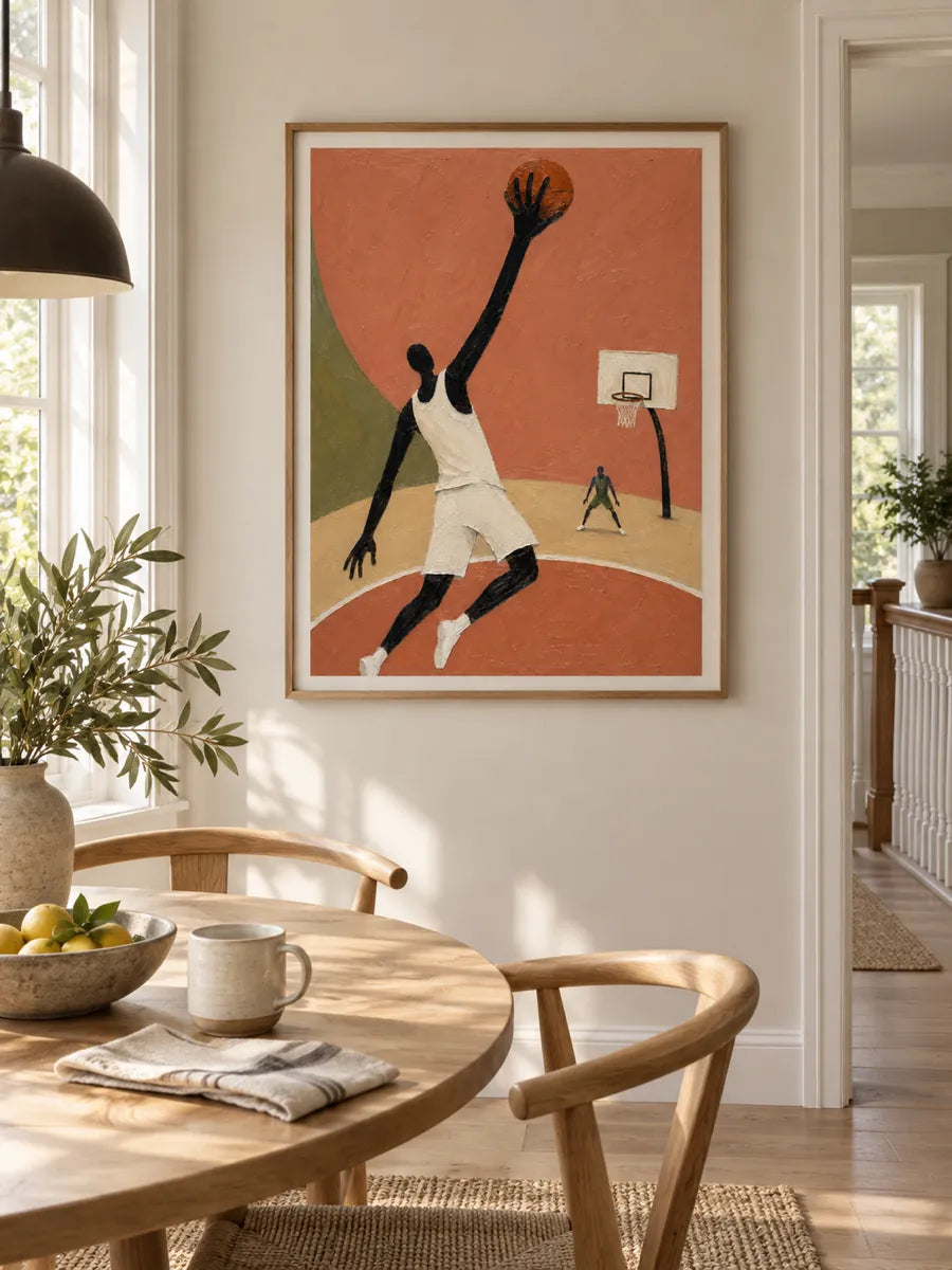 Giant Limb Basketball Player Canvas Painting Hand-Painted Orange Wall Art
