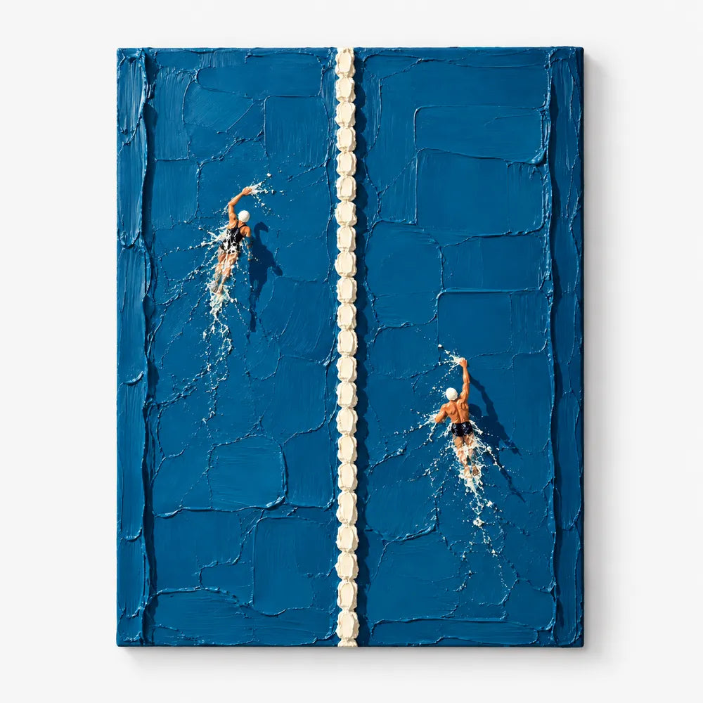 Swimming Pool Art Impasto Canvas Painting Blue And White Hand-Painted Wall Art