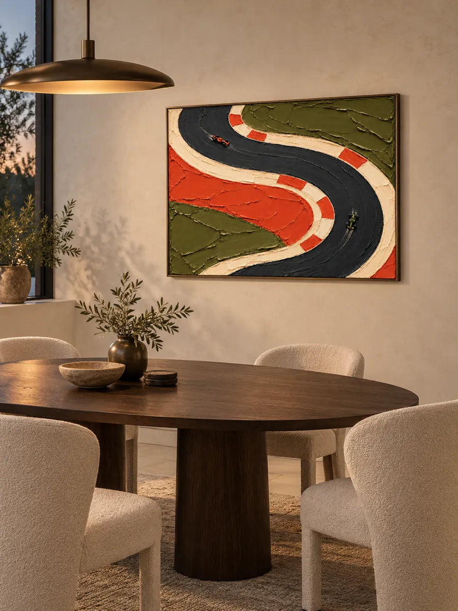 F1 Racing Track Impasto Canvas Painting With Orange And Green