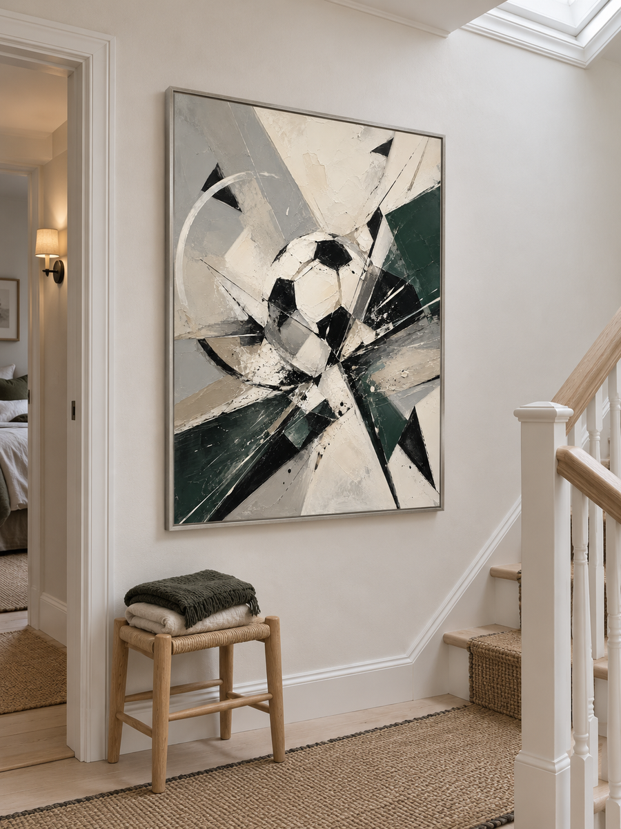 Abstract Soccer Ball Geometric Canvas Painting In Green And Black