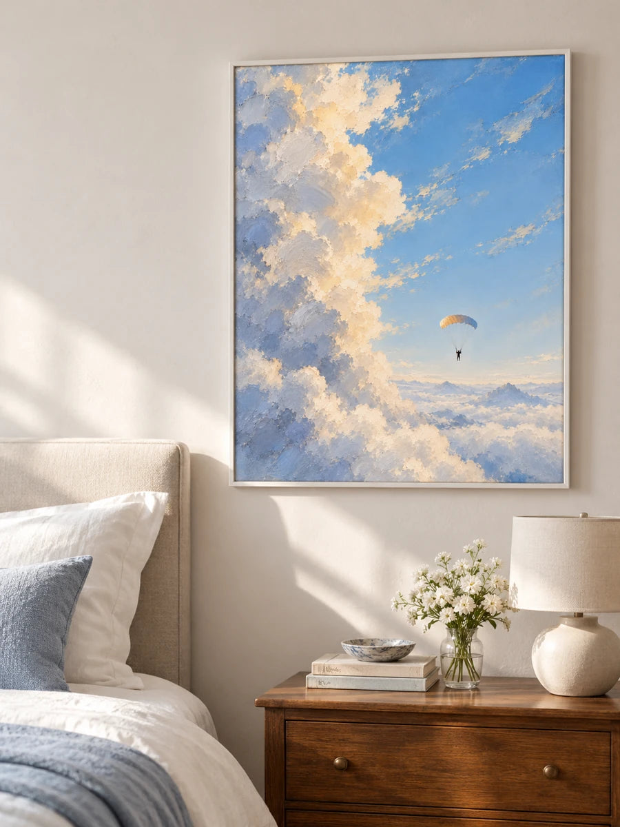 Hand-Painted Parachute Canvas Art Impressionist Sky Painting