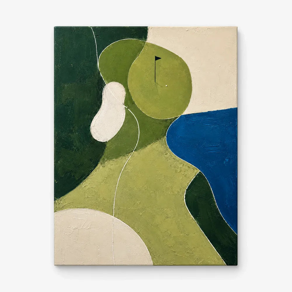 Abstract Golf Course Canvas Painting Geometric Sports Wall Art In Green And Blue