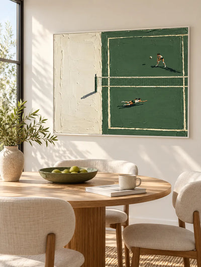 Hand-Painted Sports Art Impasto Green Court Canvas Painting