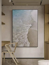 Modern Beach Canvas Painting Framde Acrylic Large Vertical Beach Wall Art For Livingroom 