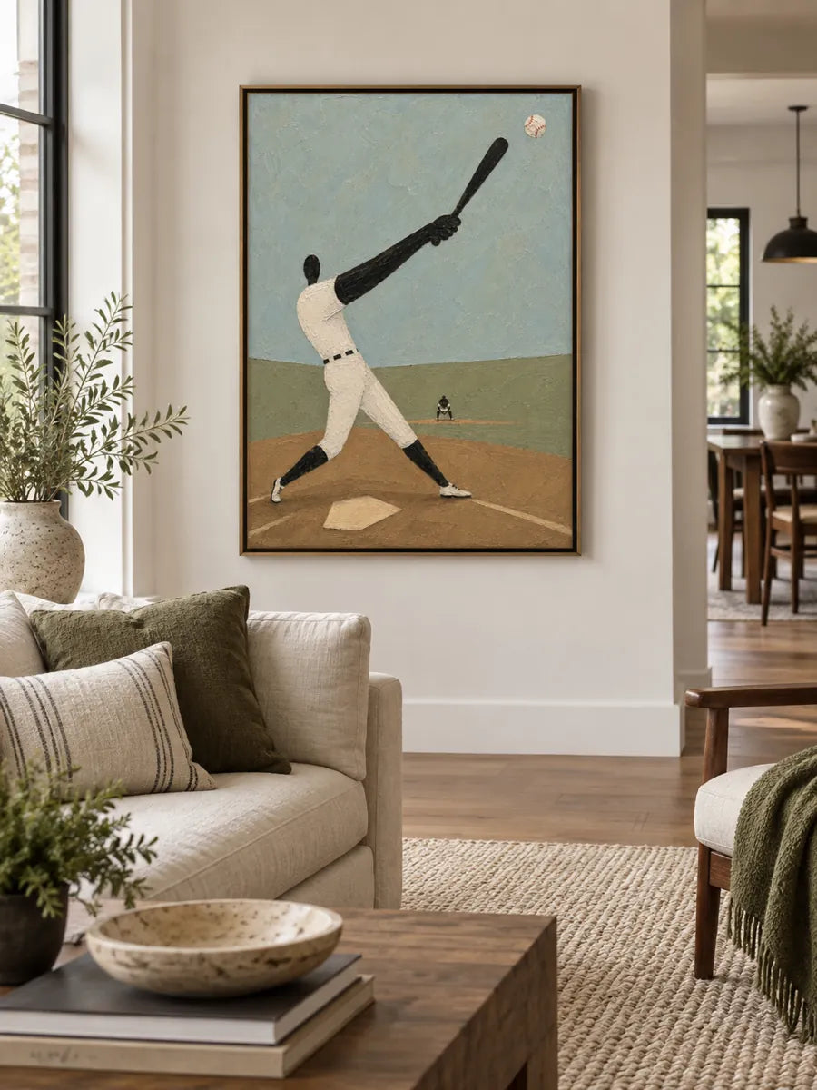 Hand-Painted Baseball Player Canvas Art With Elongated Limbs For Sports Fans