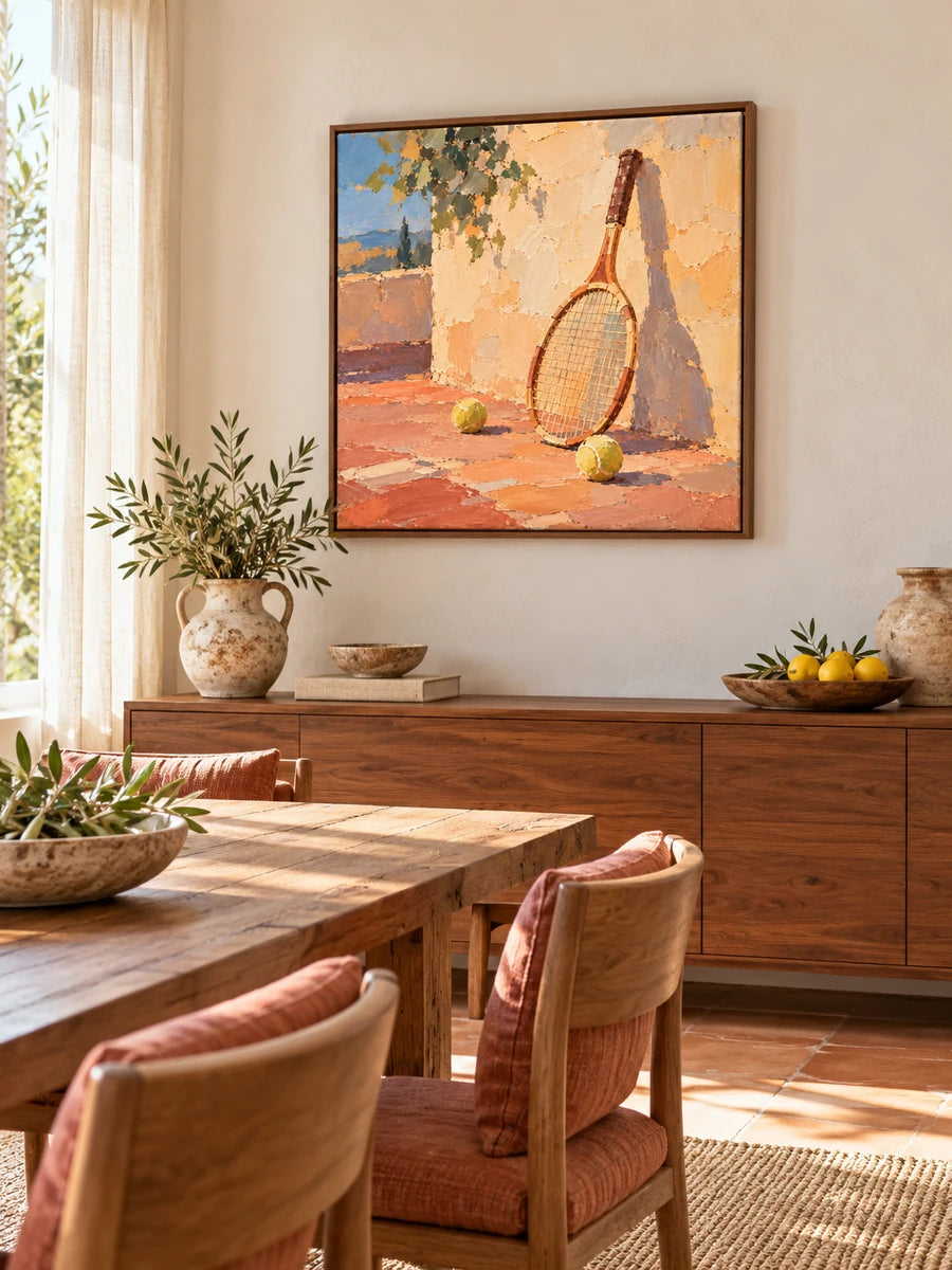 Vintage Tennis Racket Still Life Impressionist Canvas Painting