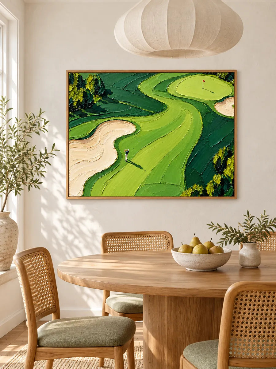 Hand-Painted Golf Course Canvas Art With Impasto Texture For Sports Lovers