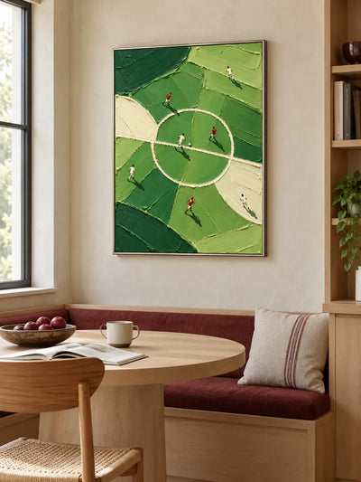 Hand-Painted Football Canvas Art With Green Impasto Texture For Sports Fans