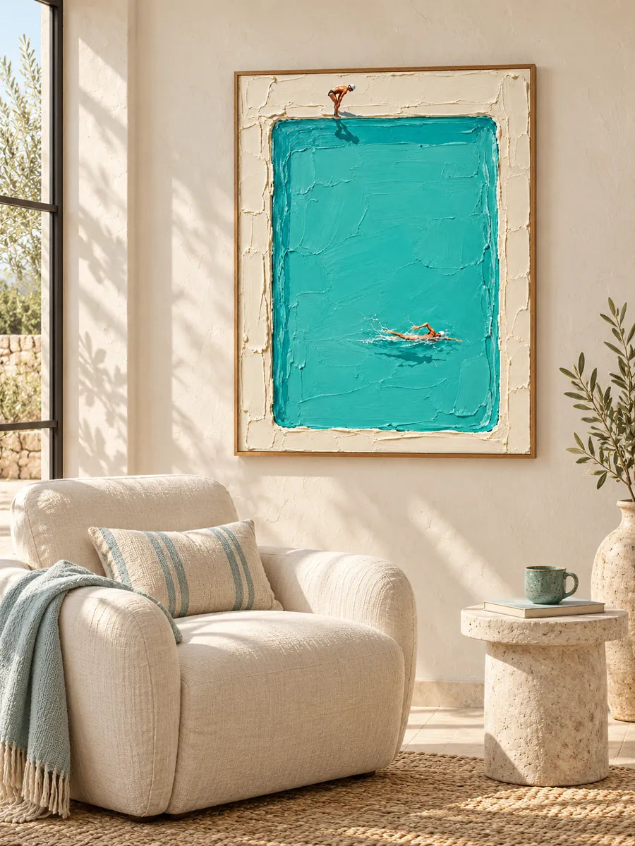 Hand-Painted Swimming Pool Art With Impasto Texture Canvas Painting