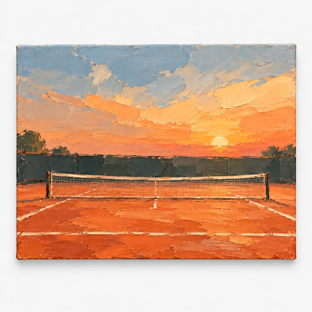 Impressionist Tennis Court Painting Hand-Painted Orange Clay Court Wall Art