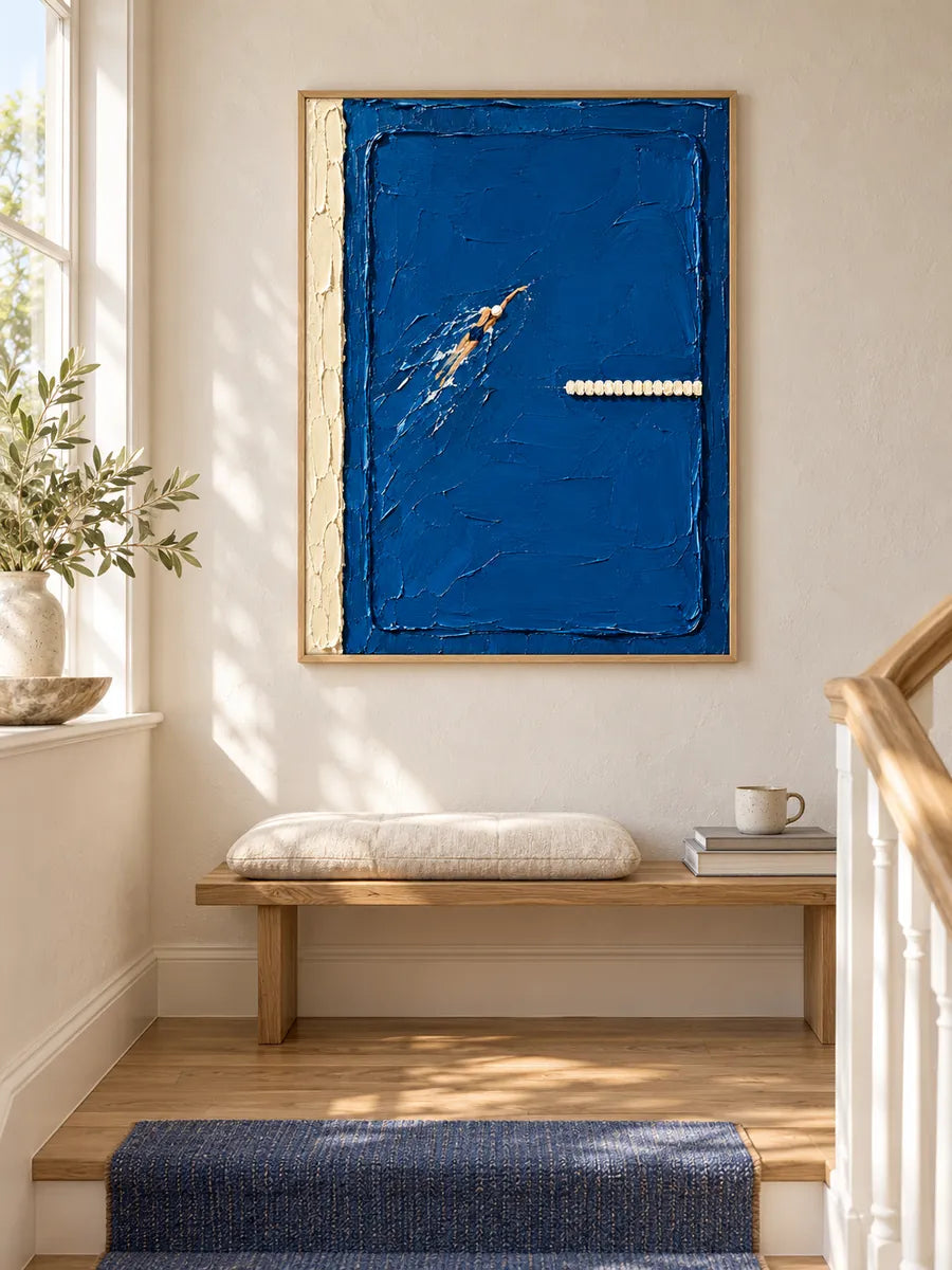 Swimming Pool Art Impasto Canvas Painting Blue Water Sports Wall Decor