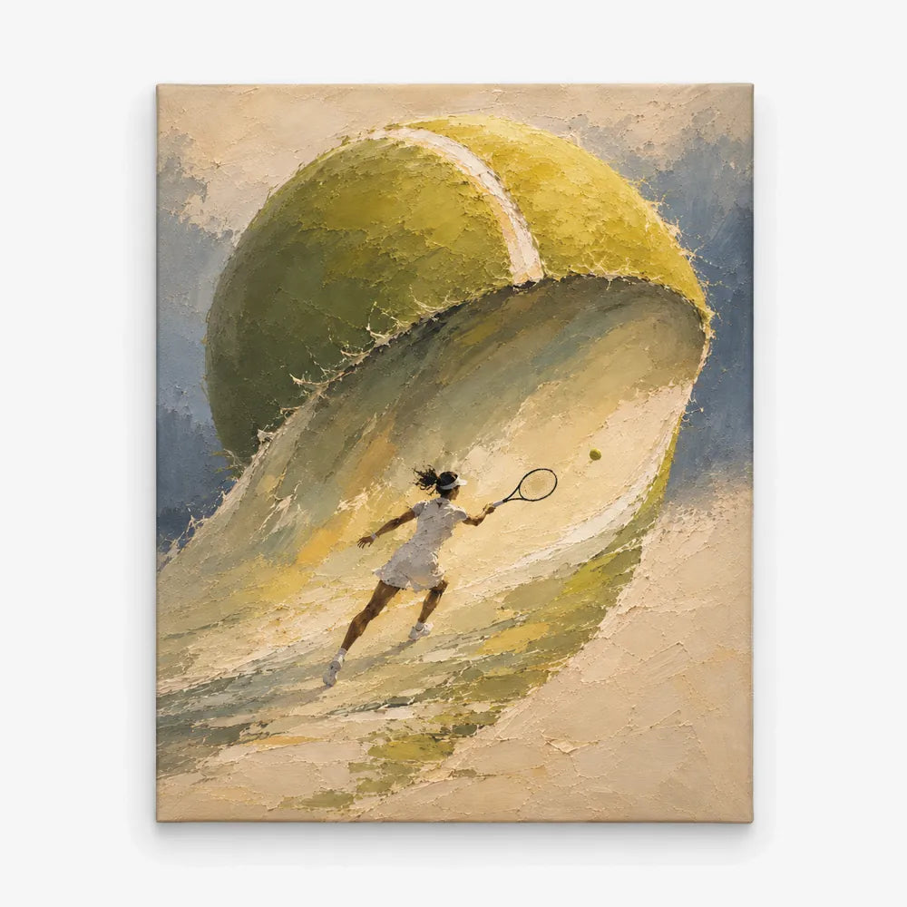 Surreal Tennis Player Painting With Giant Ball Wave Hand-Painted Canvas Art