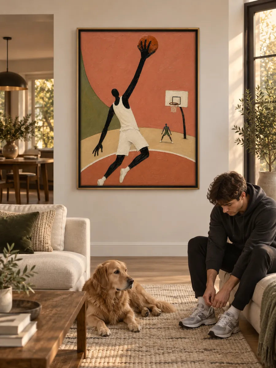 Giant Limb Basketball Player Canvas Painting Hand-Painted Orange Wall Art