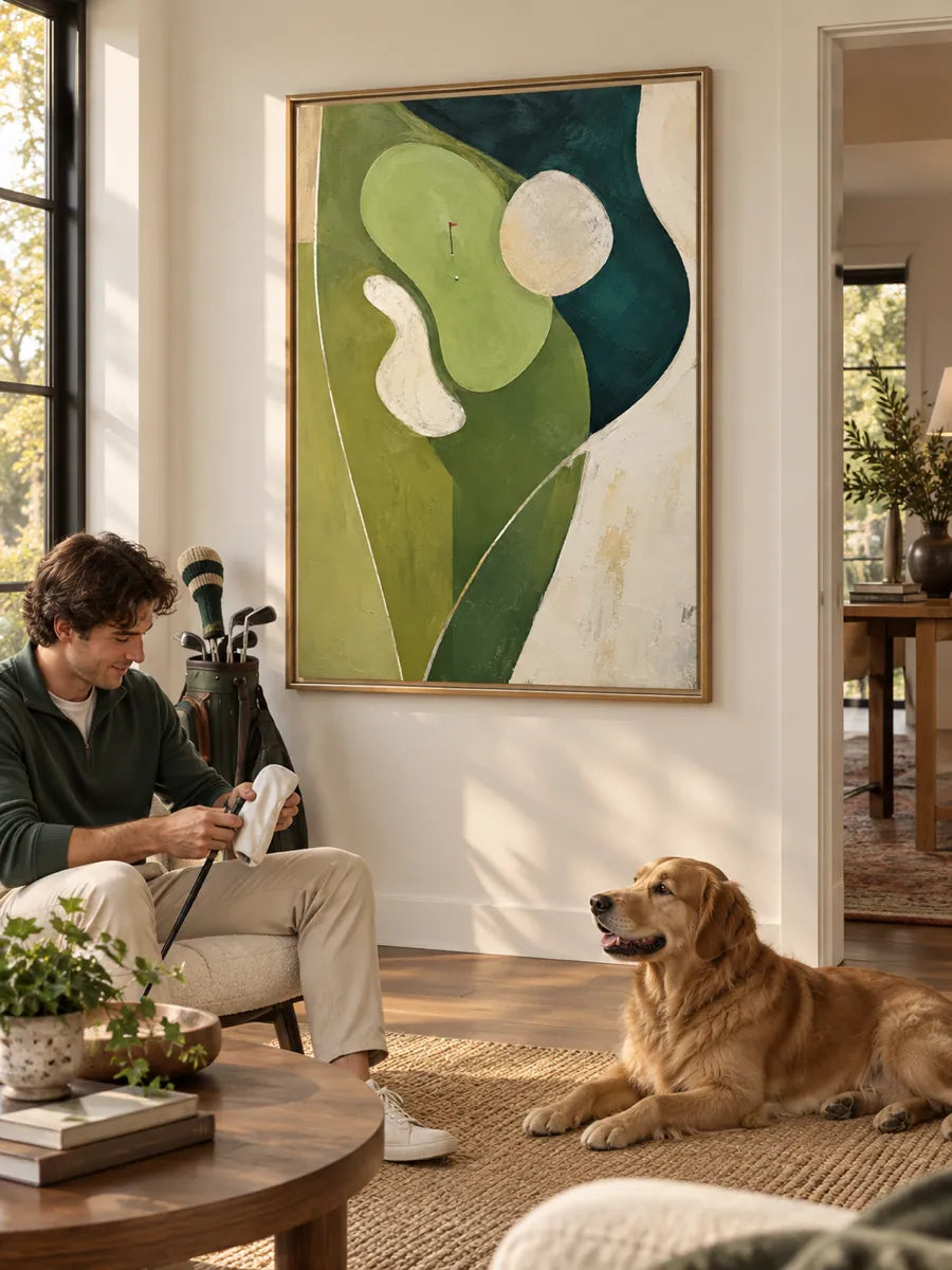 Abstract Golf Course Canvas Painting Geometric Green Sport Art