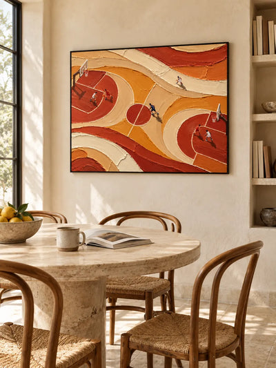Hand-Painted Basketball Court Art With Impasto Texture For Sports Lovers