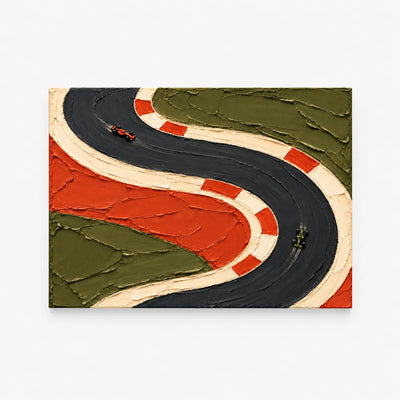 F1 Racing Track Impasto Canvas Painting With Orange And Green