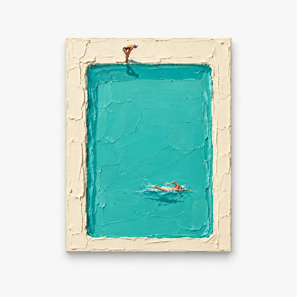 Hand-Painted Swimming Pool Art With Impasto Texture Canvas Painting