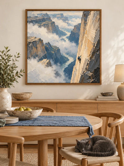 Hand-Painted Rock Climbing Canvas Art With Canyon View