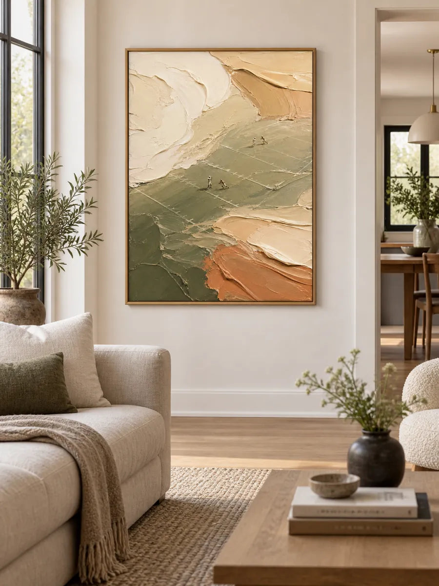 Abstract Football Field Impasto Painting With Textured Earth Tones