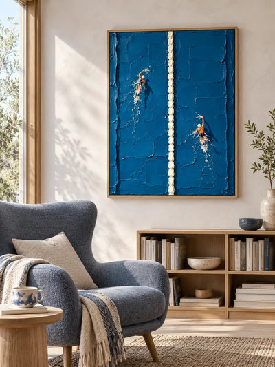 Swimming Pool Art Impasto Canvas Painting Blue And White Hand-Painted Wall Art